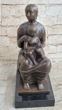 Henry Moore Mother and Child Bronze Sculpture Marble Base