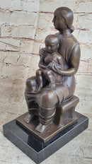 Henry Moore Mother and Child Bronze Sculpture Marble Base