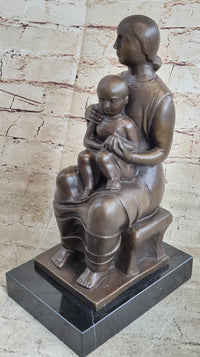 Henry Moore Mother and Child Bronze Sculpture Marble Base