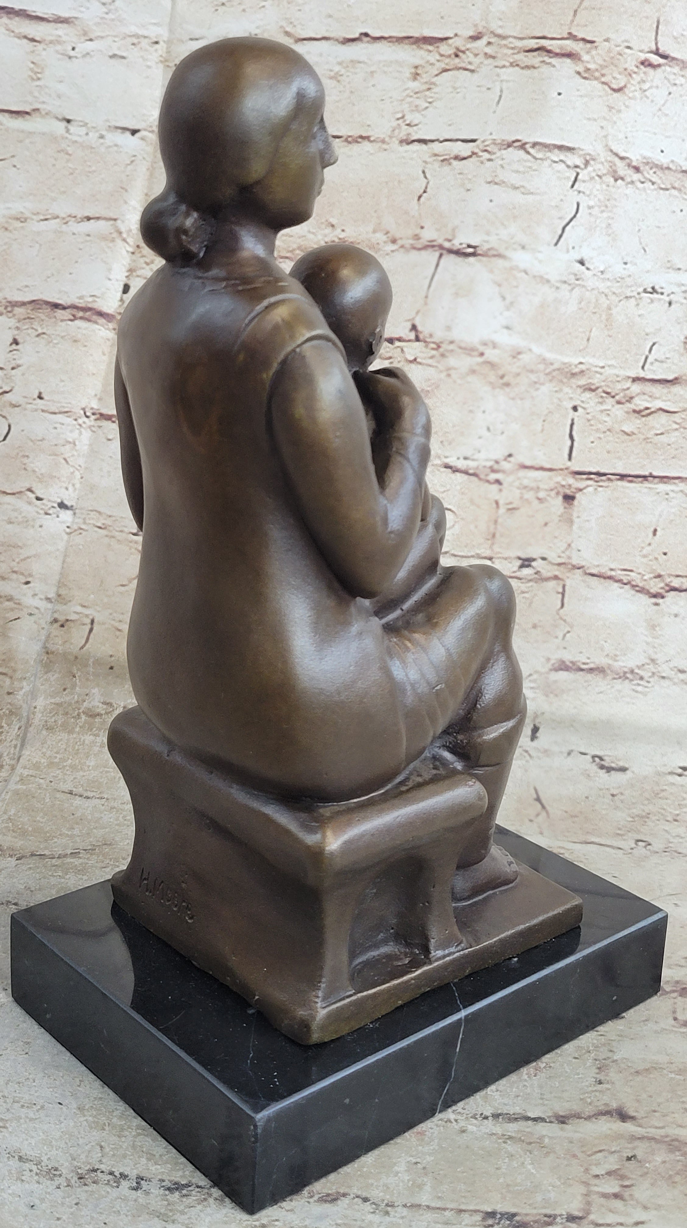 Henry Moore Mother and Child Bronze Sculpture Marble Base