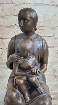 Henry Moore Mother and Child Bronze Sculpture Marble Base