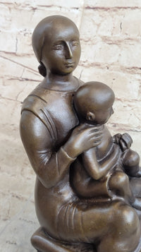 Henry Moore Mother and Child Bronze Sculpture Marble Base