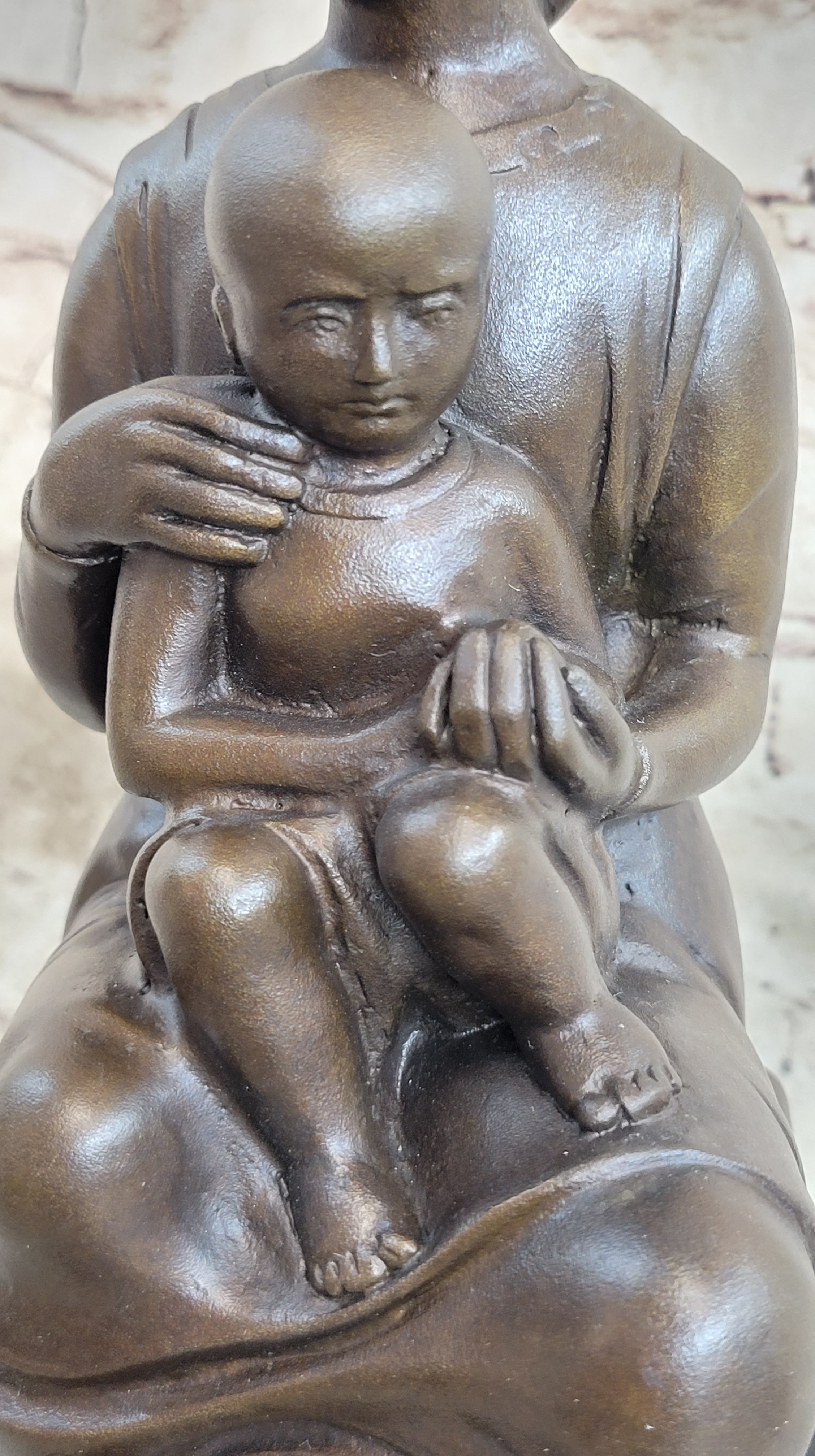Henry Moore Mother and Child Bronze Sculpture Marble Base