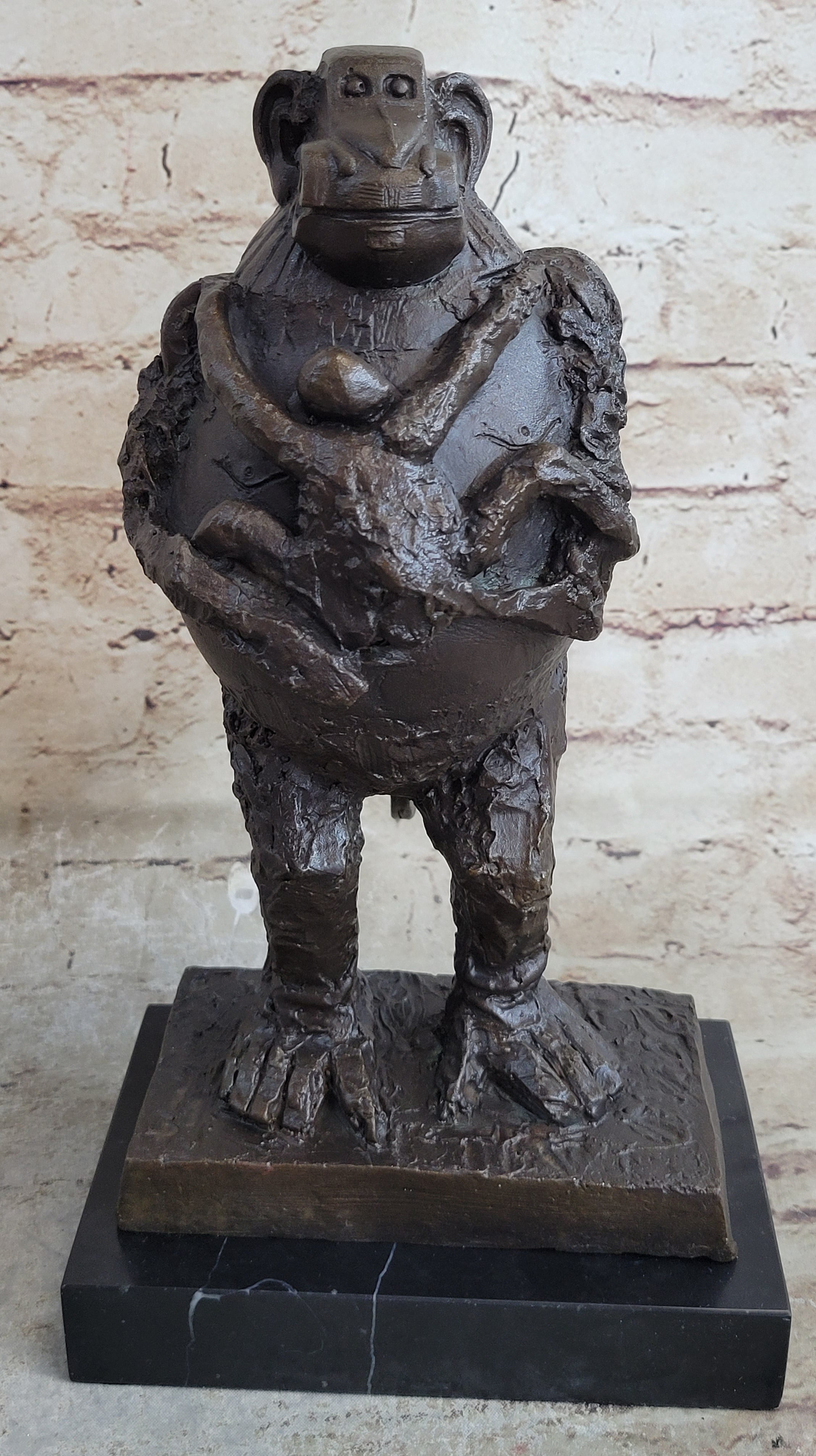 Picasso Abstract Baboon & Baby Monkey Bronze Sculpture