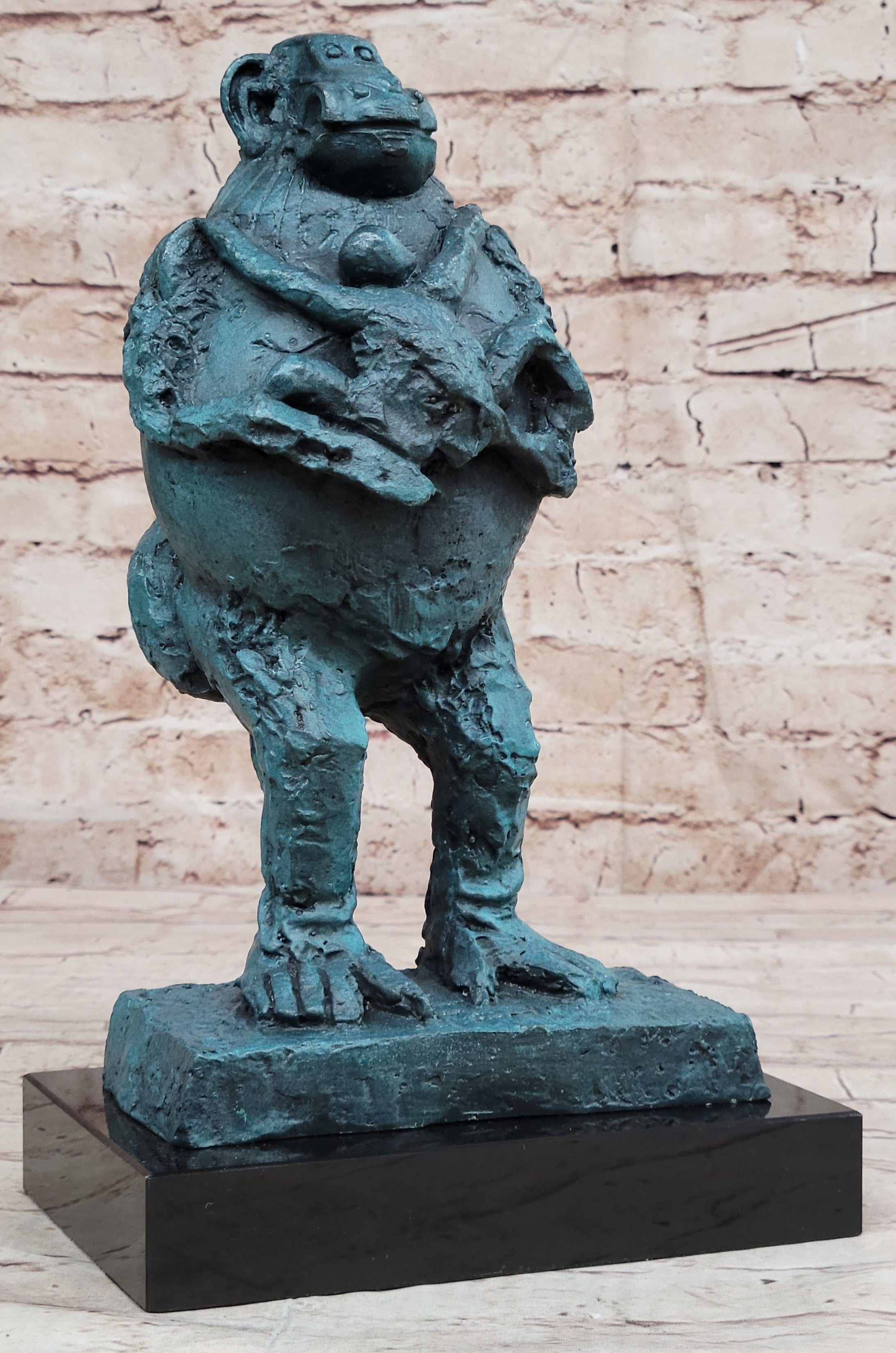 Picasso Baboon Monkey Holding Baby Genuine Bronze