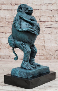 Picasso Baboon Monkey Holding Baby Genuine Bronze