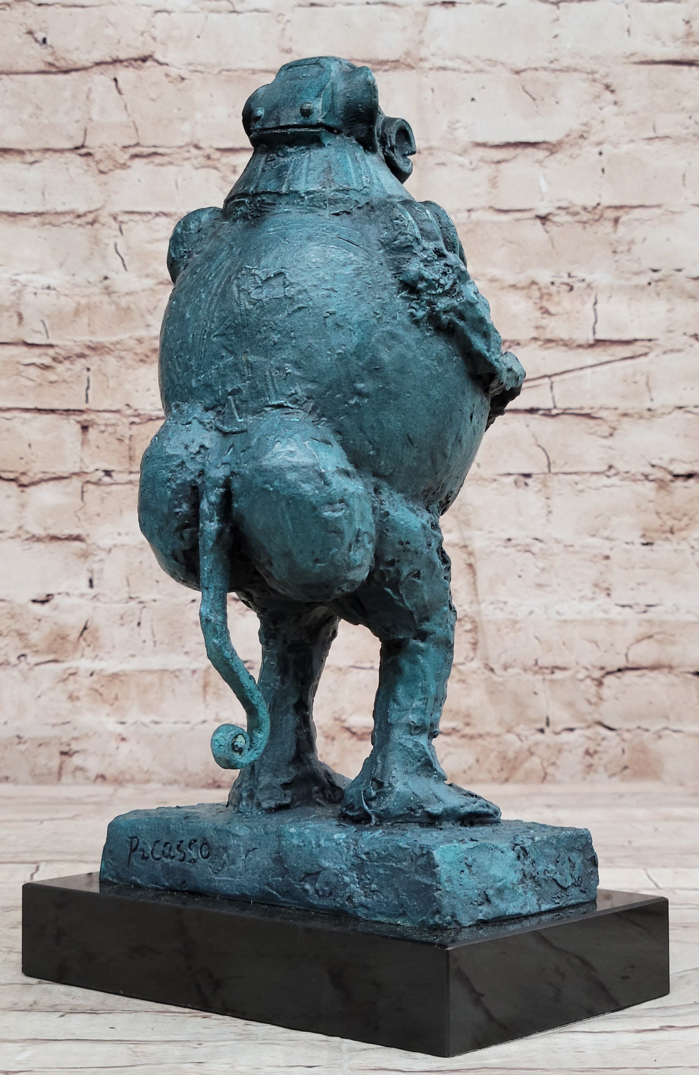 Picasso Baboon Monkey Holding Baby Genuine Bronze