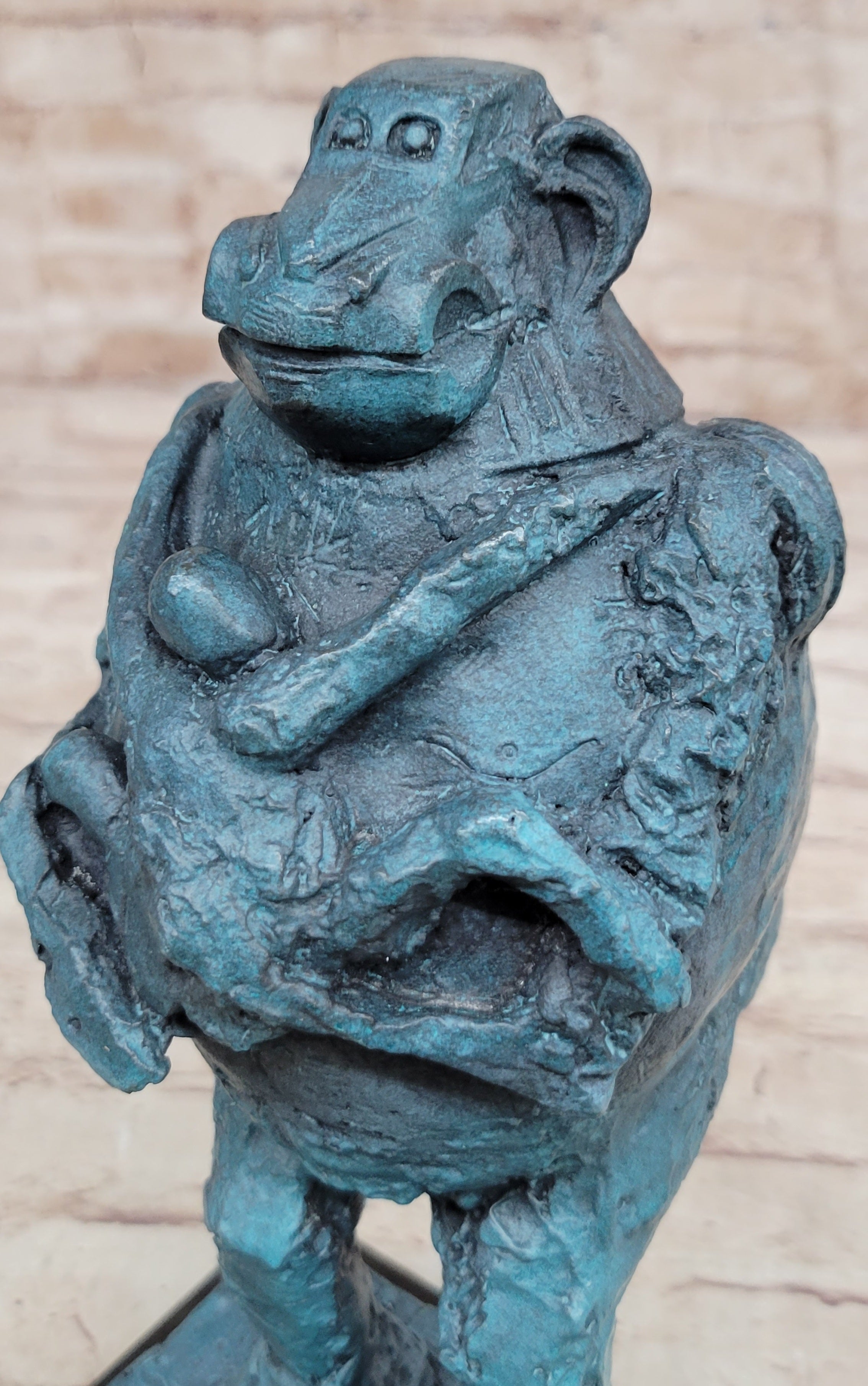 Picasso Baboon Monkey Holding Baby Genuine Bronze