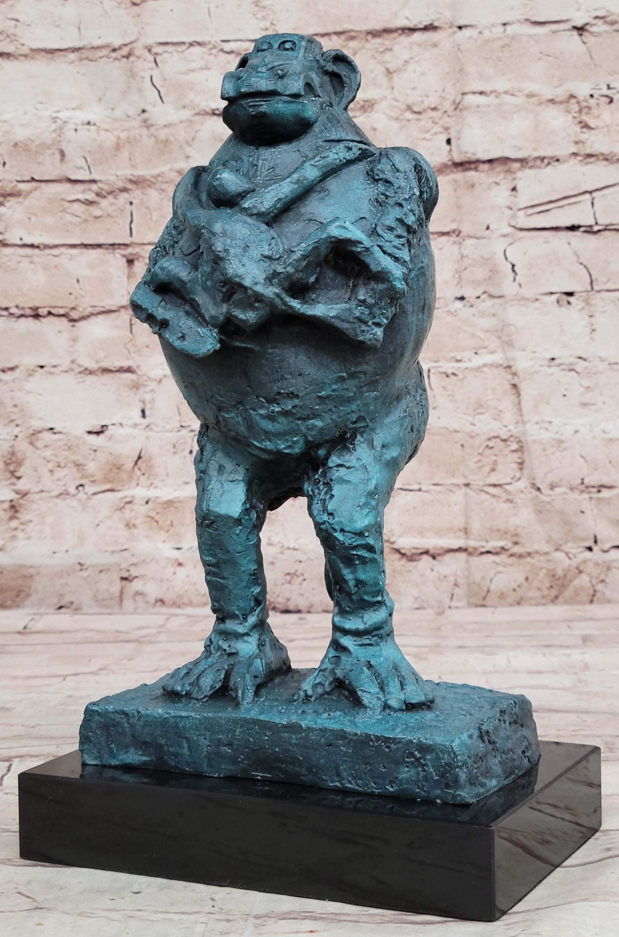 Picasso Baboon Monkey Holding Baby Genuine Bronze