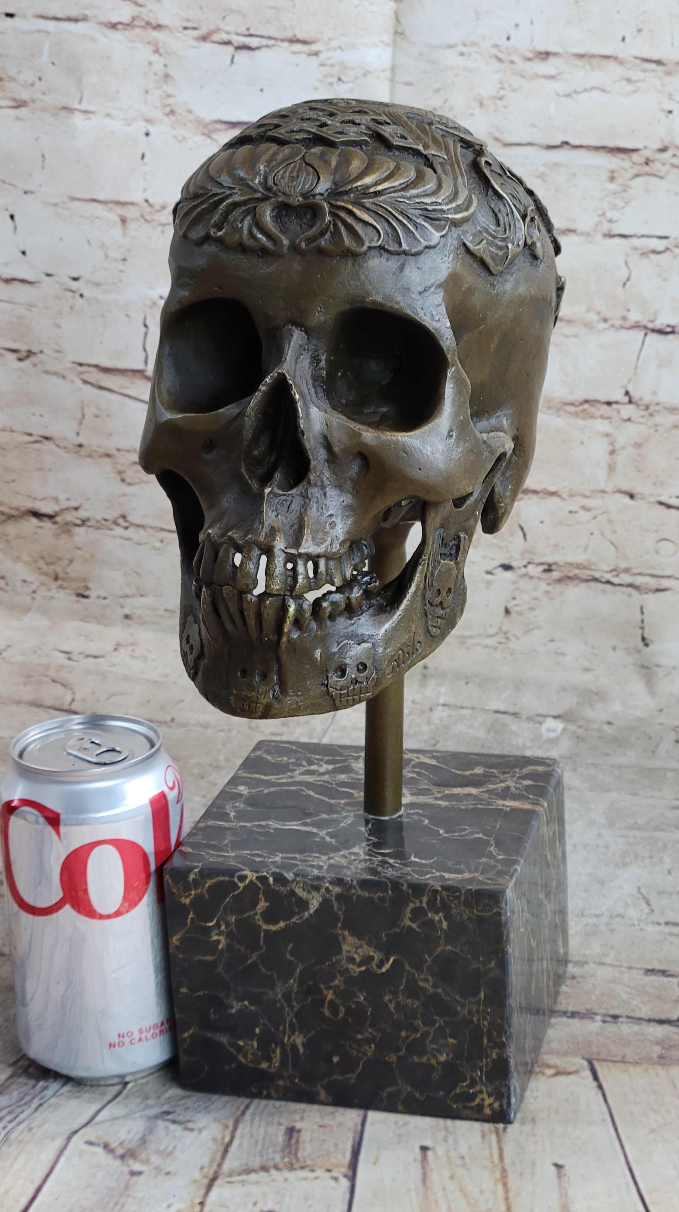 Dios De Los Muertes Day of the Dead Bronze Metal Skull 14" X 10"
