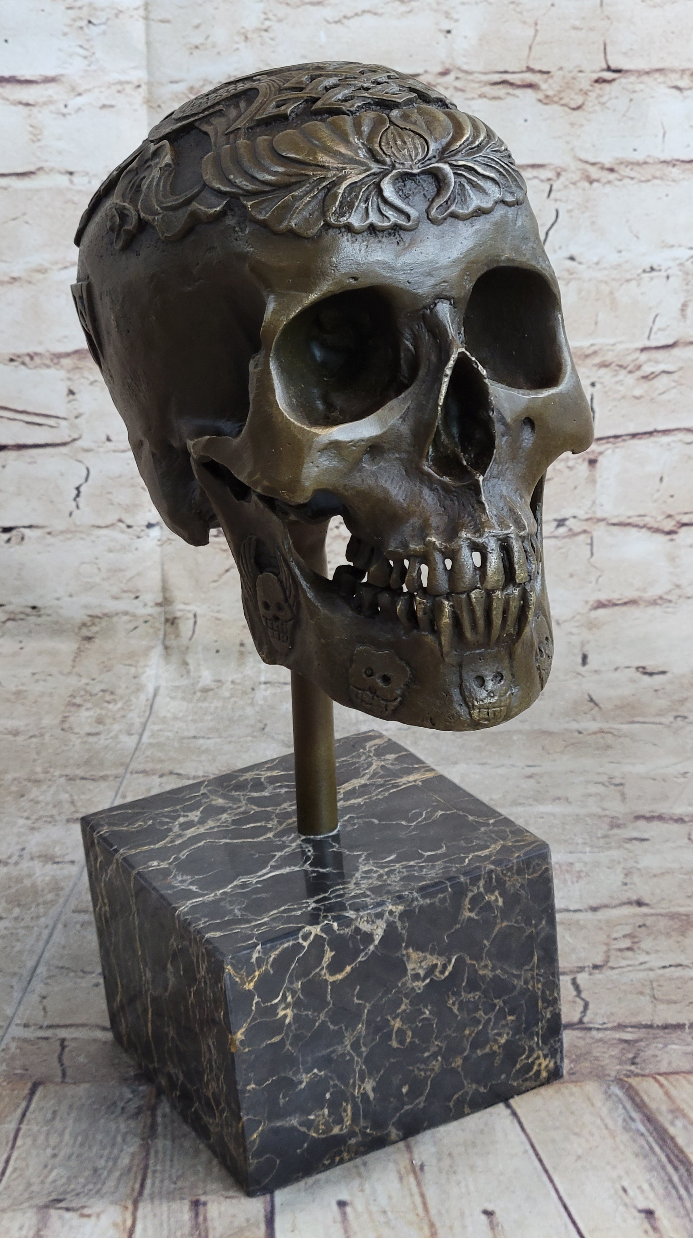 Dios De Los Muertes Day of the Dead Bronze Metal Skull 14" X 10"