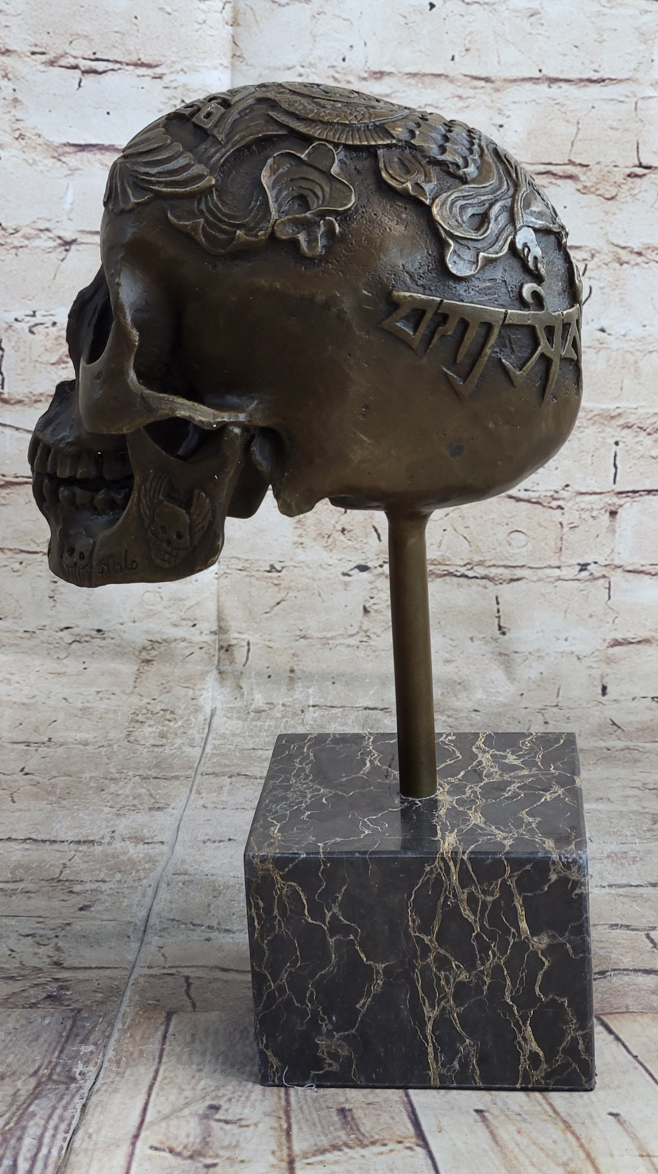 Dios De Los Muertes Day of the Dead Bronze Metal Skull 14" X 10"