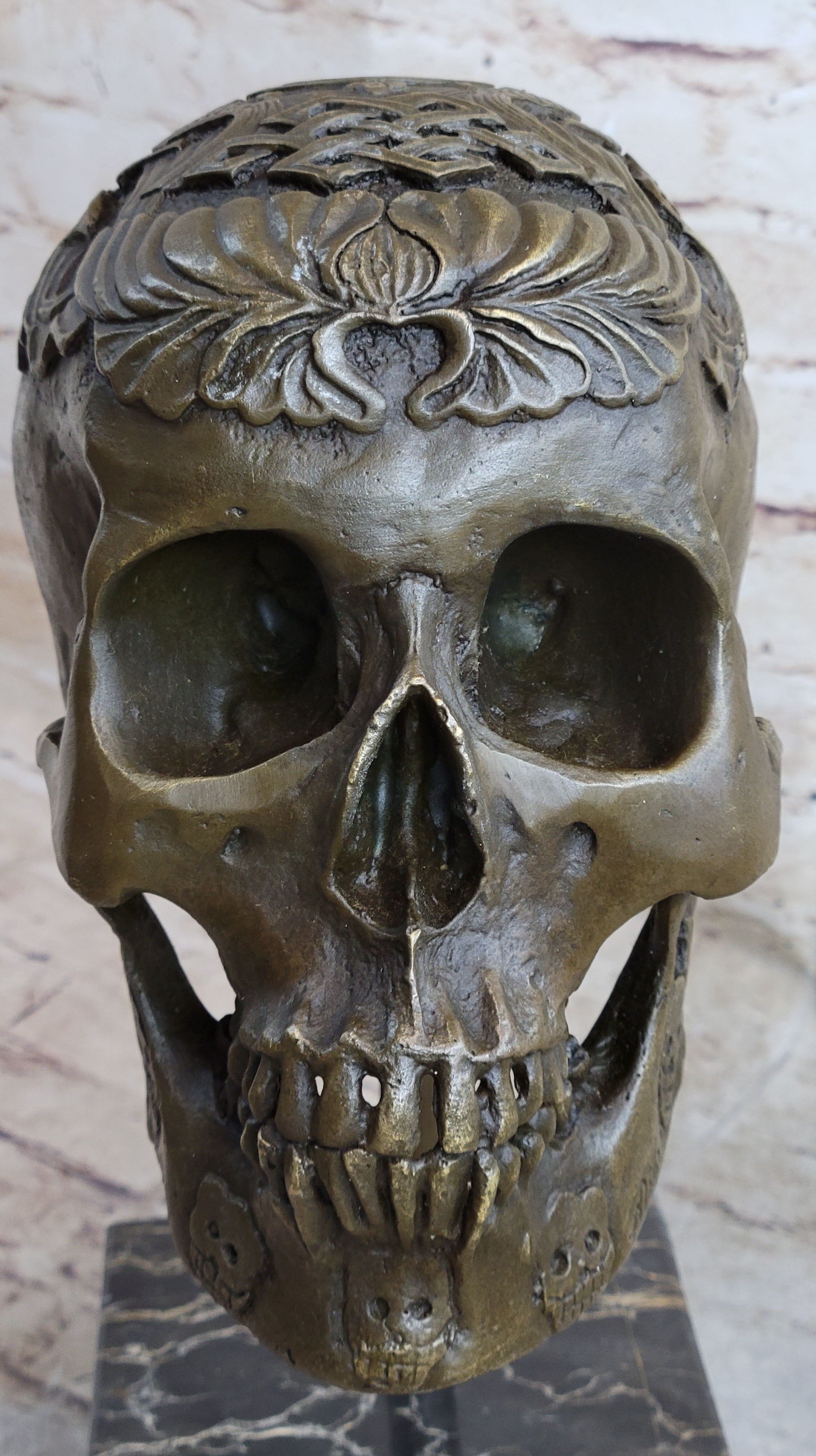 Dios De Los Muertes Day of the Dead Bronze Metal Skull 14" X 10"