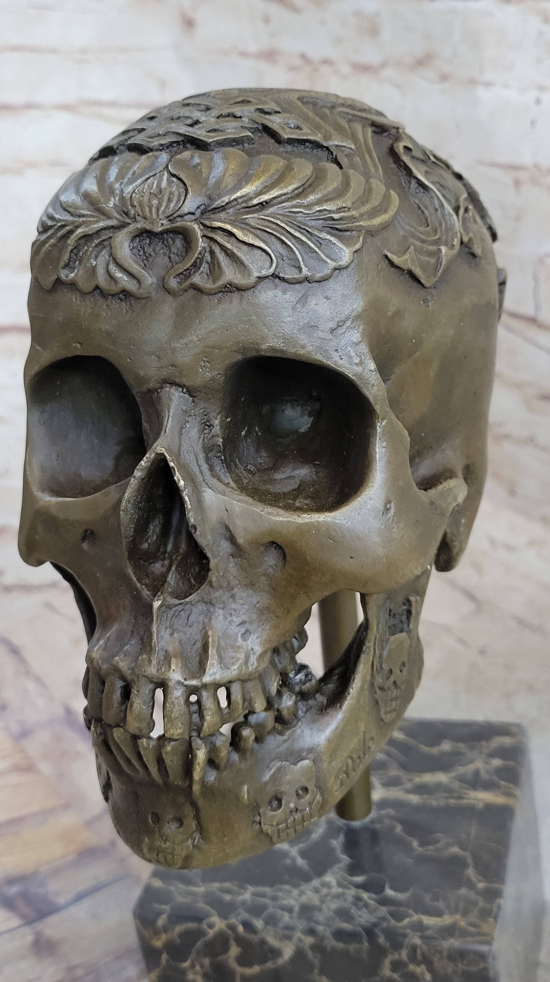 Dios De Los Muertes Day of the Dead Bronze Metal Skull 14" X 10"