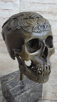 Dios De Los Muertes Day of the Dead Bronze Metal Skull 14" X 10"