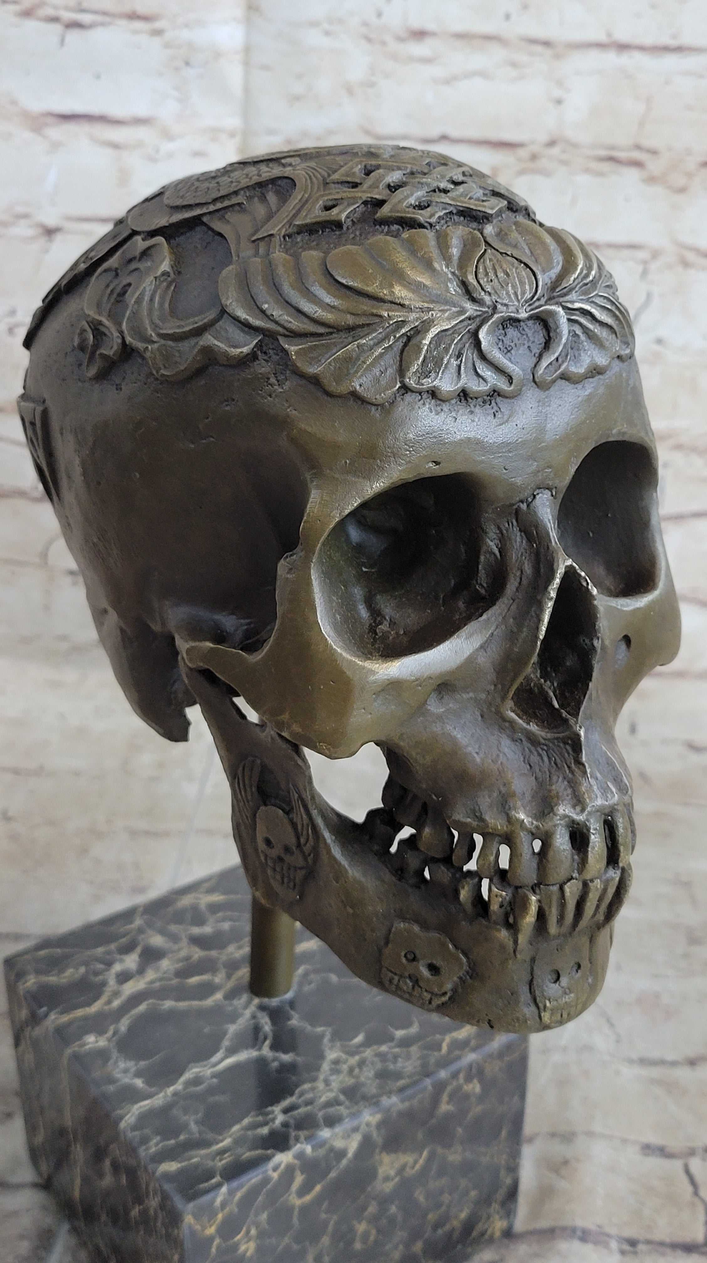 Dios De Los Muertes Day of the Dead Bronze Metal Skull 14" X 10"