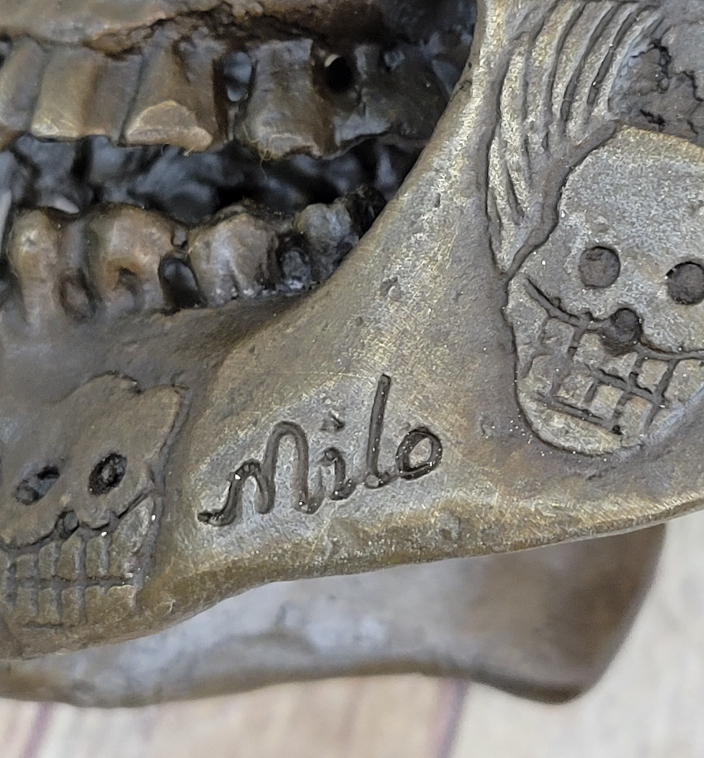 Dios De Los Muertes Day of the Dead Bronze Metal Skull 14" X 10"