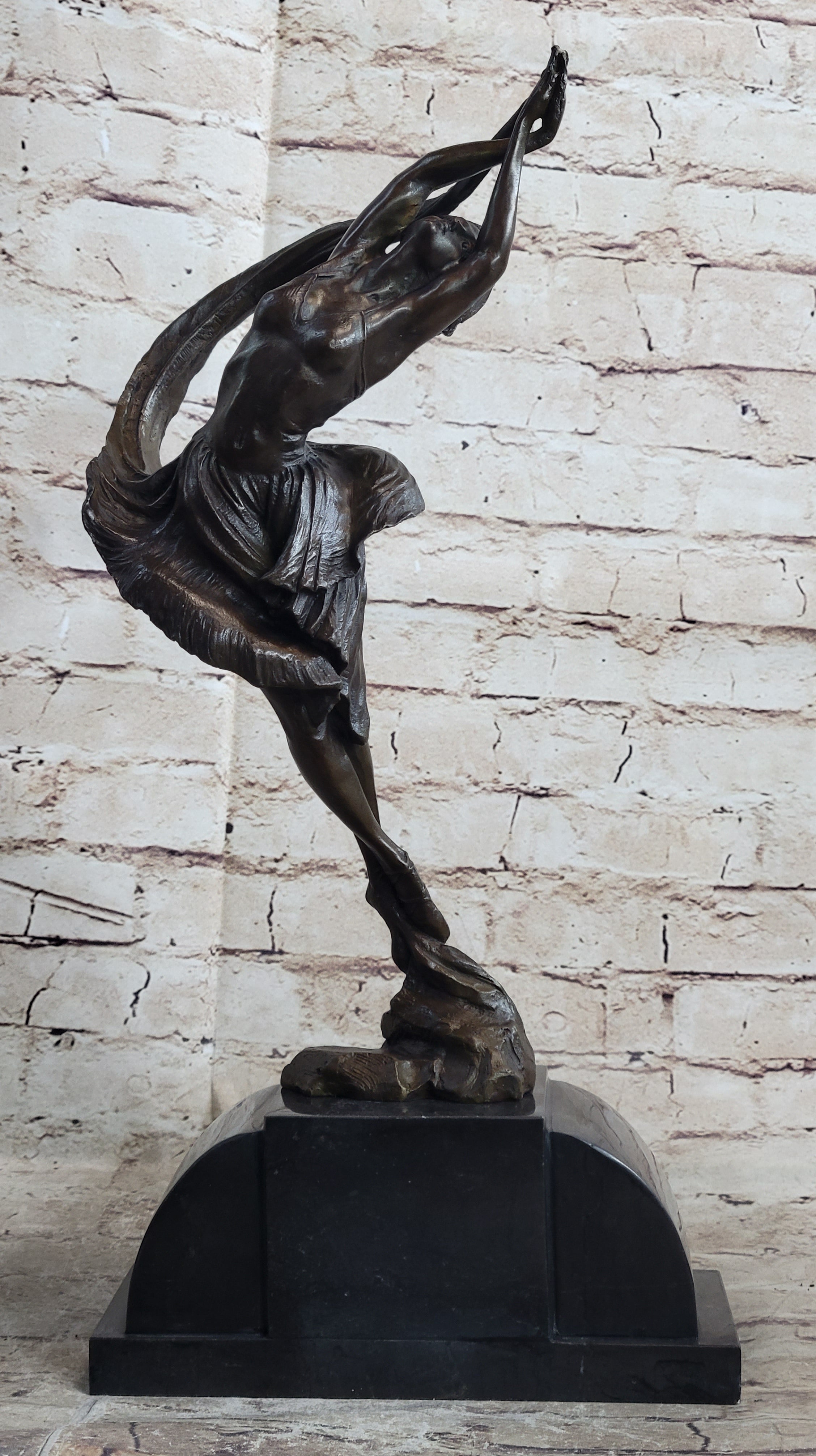 Signed Leaping Dancer Bronze Sculpture by Delore