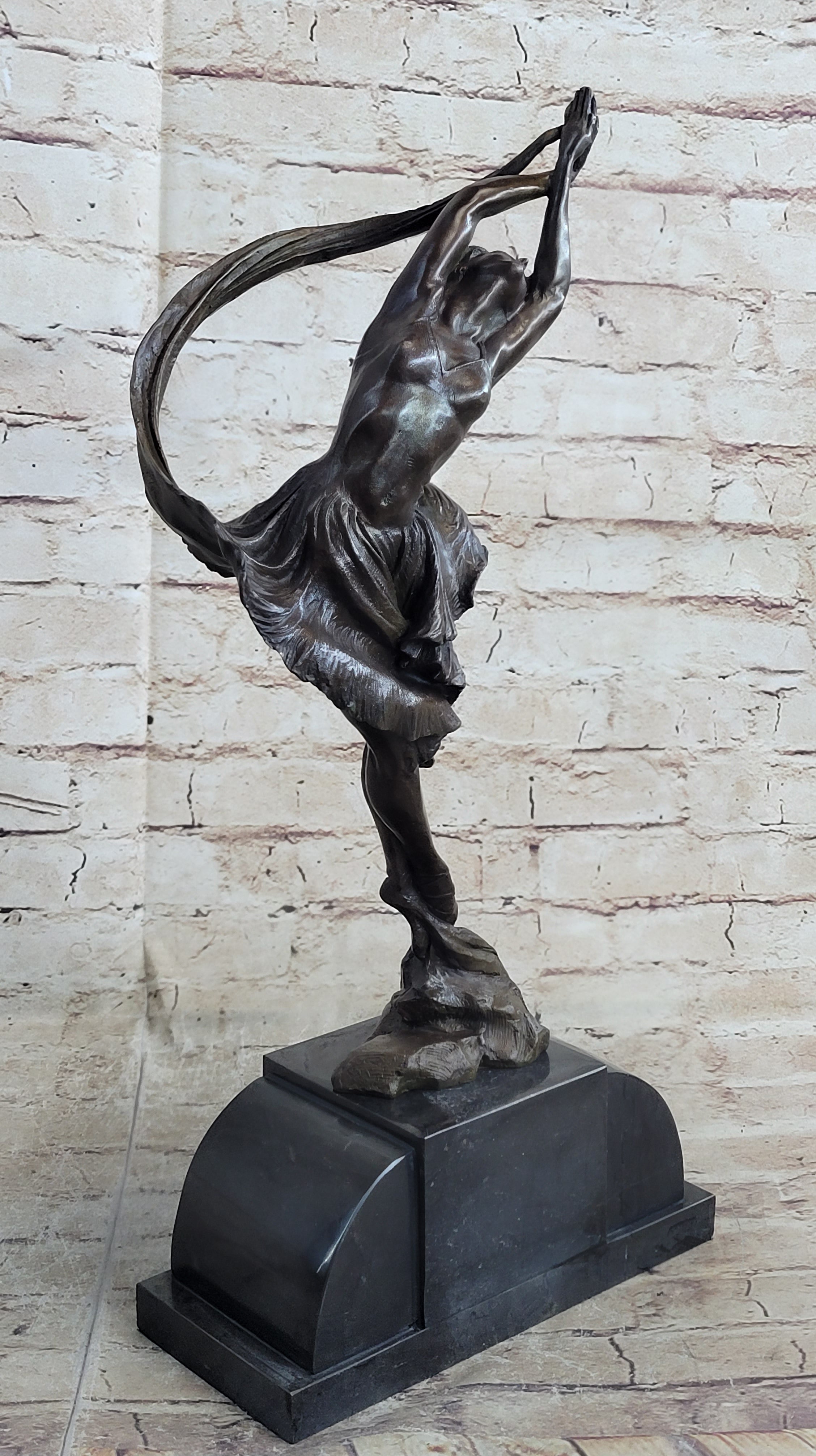 Signed Leaping Dancer Bronze Sculpture by Delore