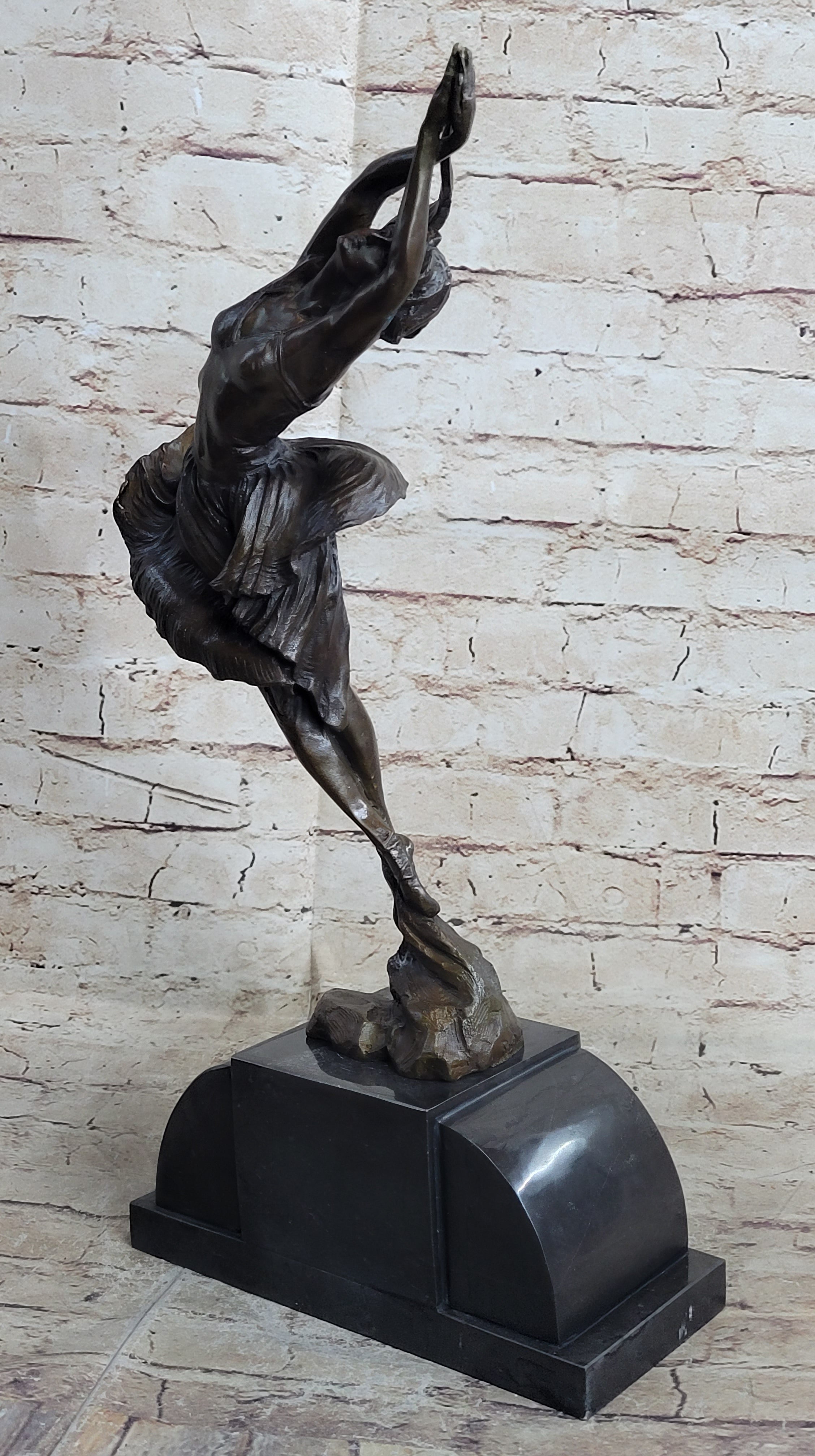 Signed Leaping Dancer Bronze Sculpture by Delore