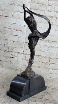 Signed Leaping Dancer Bronze Sculpture by Delore