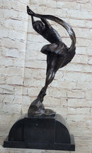 Signed Leaping Dancer Bronze Sculpture by Delore