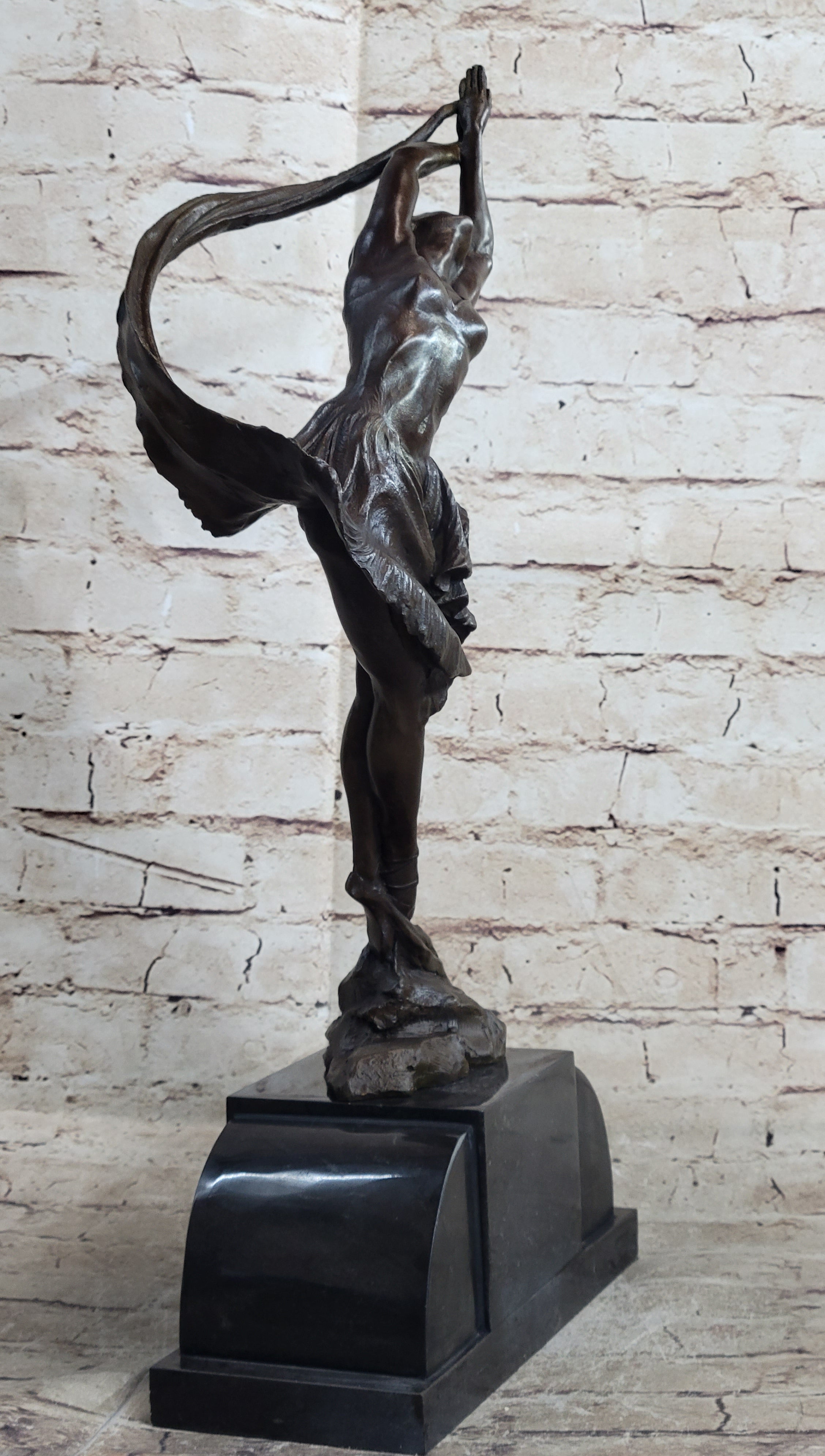 Signed Leaping Dancer Bronze Sculpture by Delore