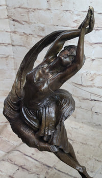 Signed Leaping Dancer Bronze Sculpture by Delore