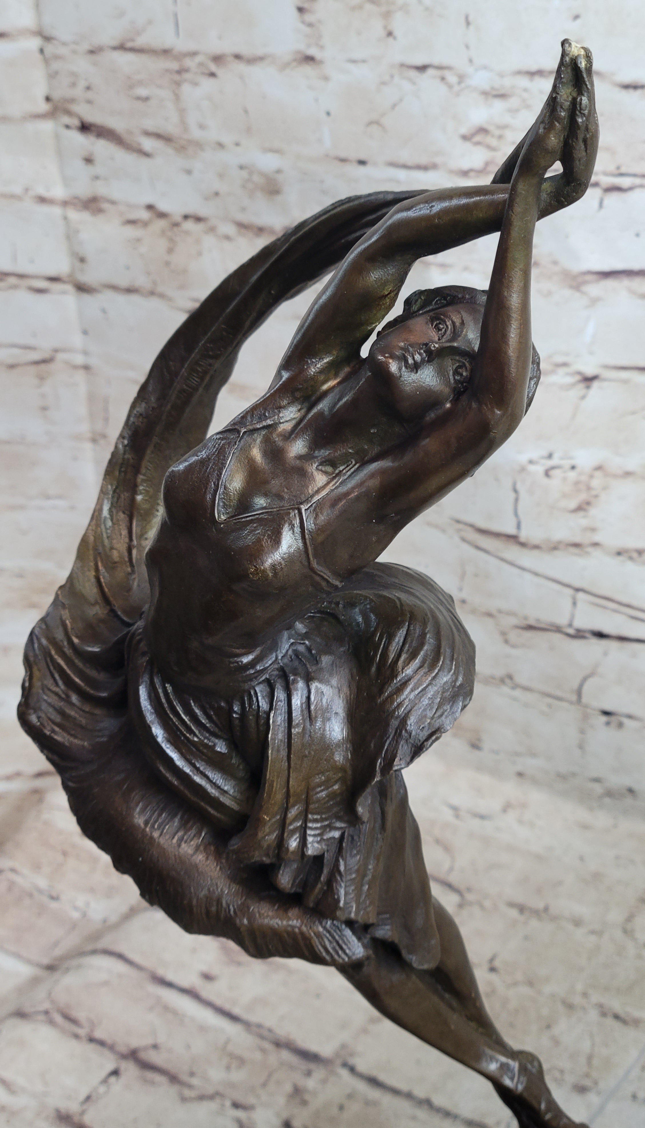 Signed Leaping Dancer Bronze Sculpture by Delore