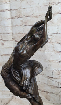 Signed Leaping Dancer Bronze Sculpture by Delore