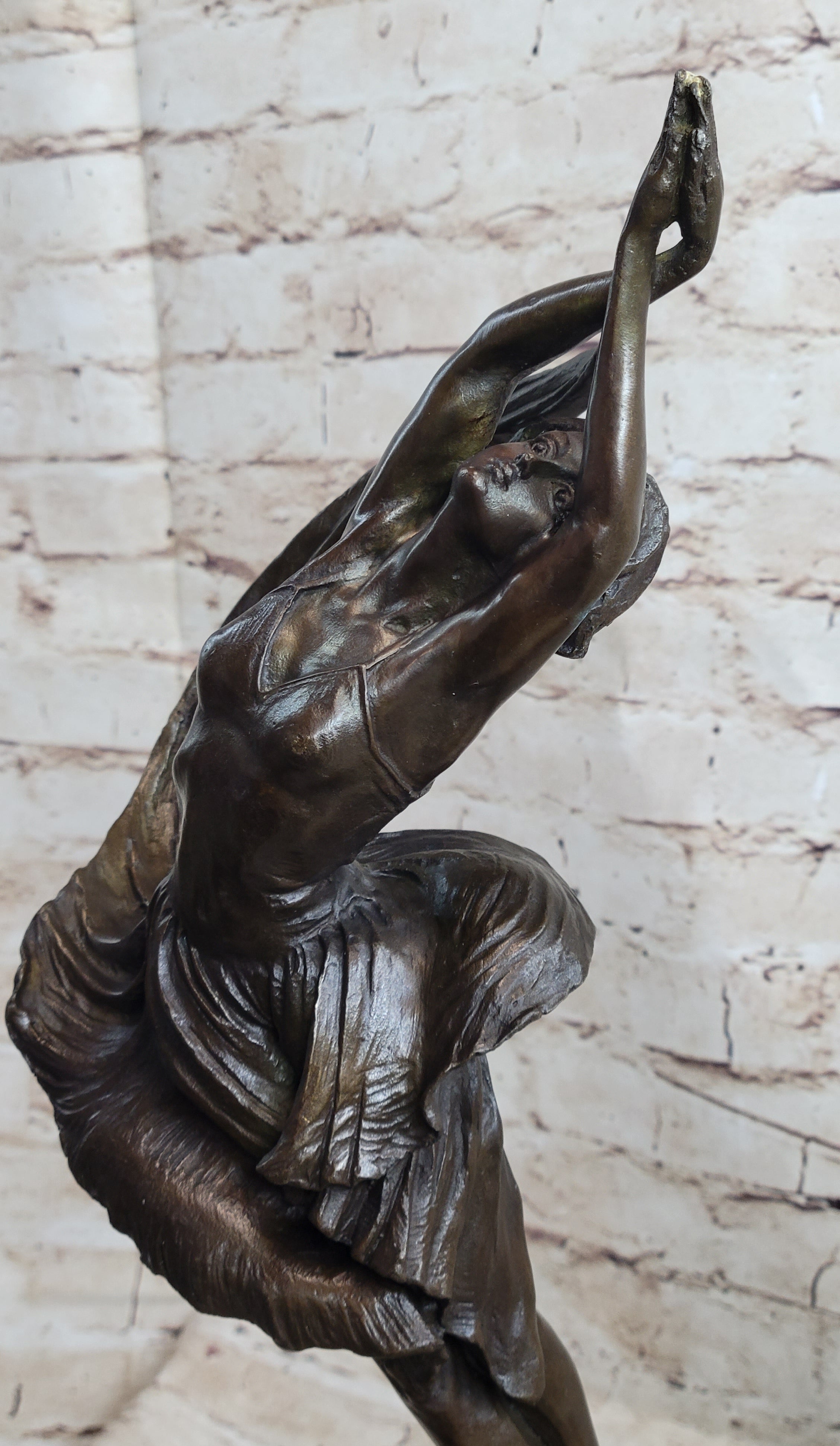 Signed Leaping Dancer Bronze Sculpture by Delore
