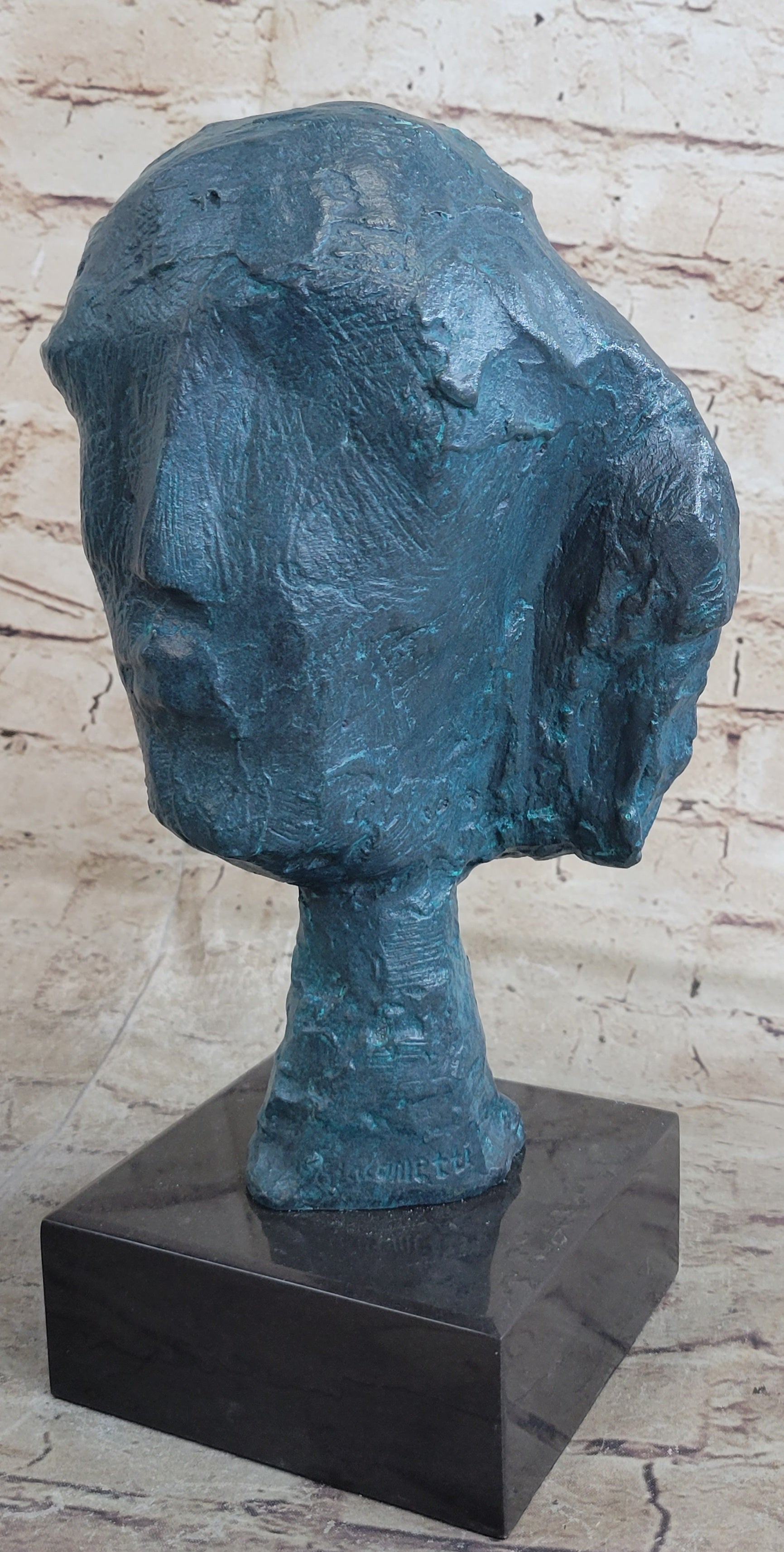 A Line Through Time Abstract Female Bust Green Patina Bronze