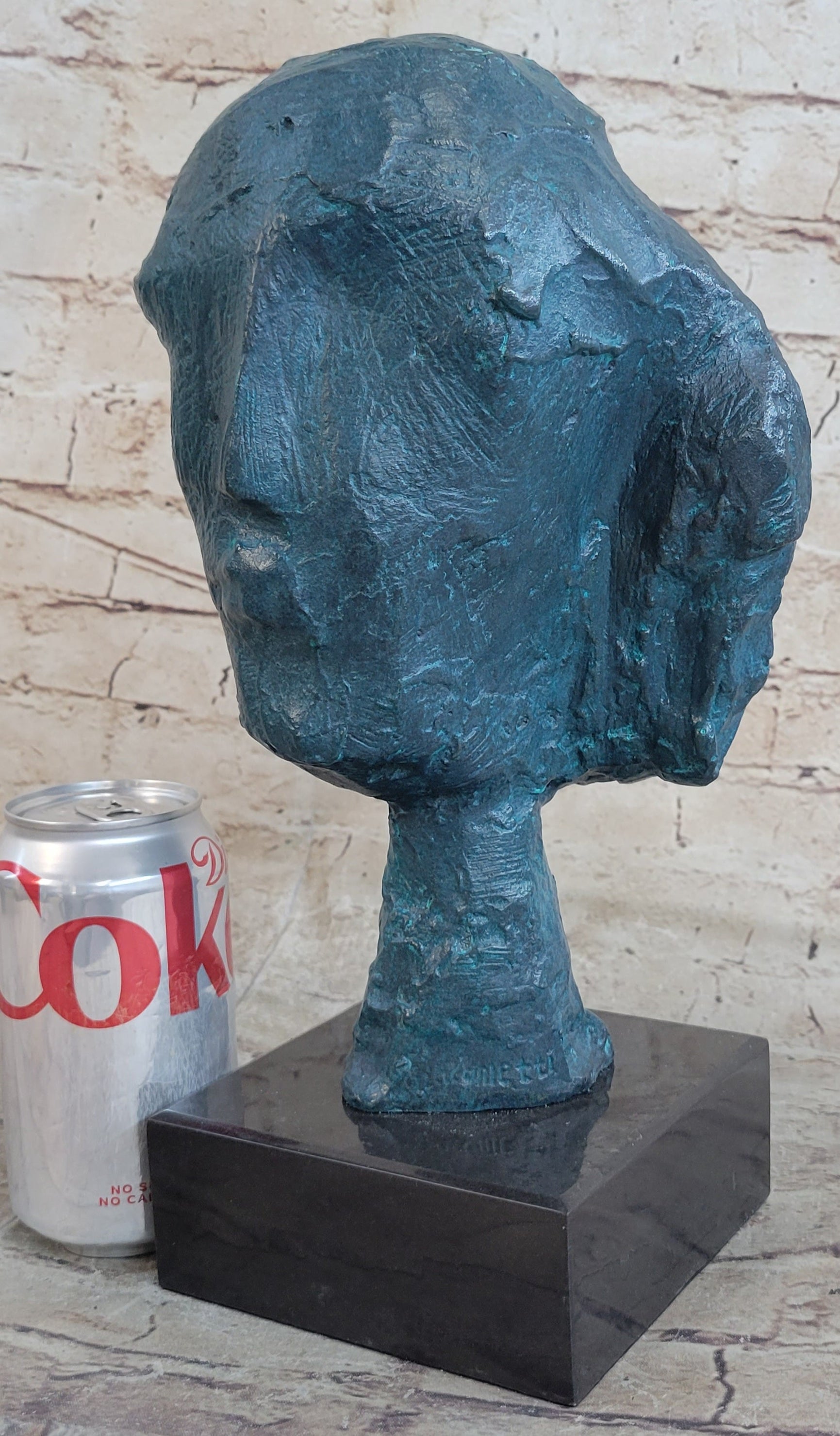 A Line Through Time Abstract Female Bust Green Patina Bronze