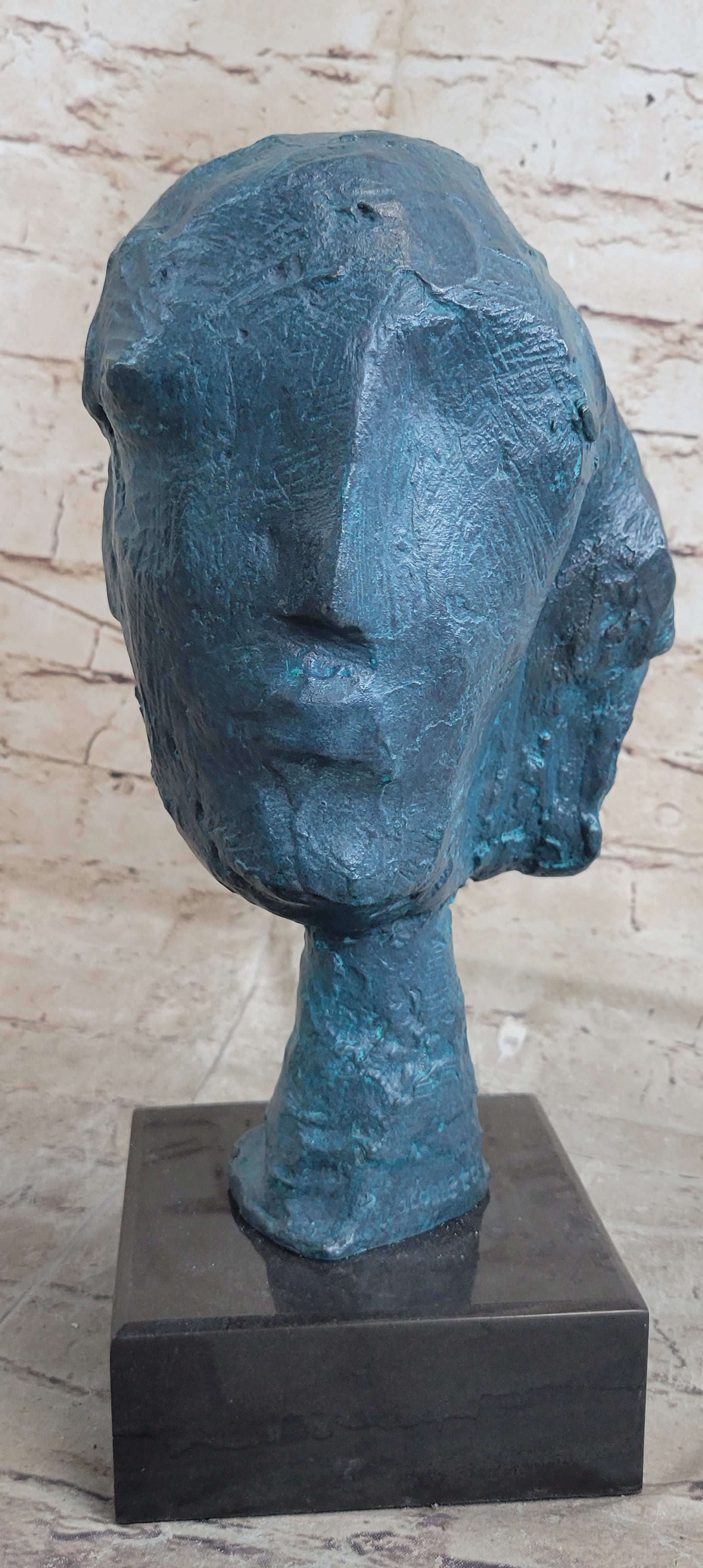 A Line Through Time Abstract Female Bust Green Patina Bronze