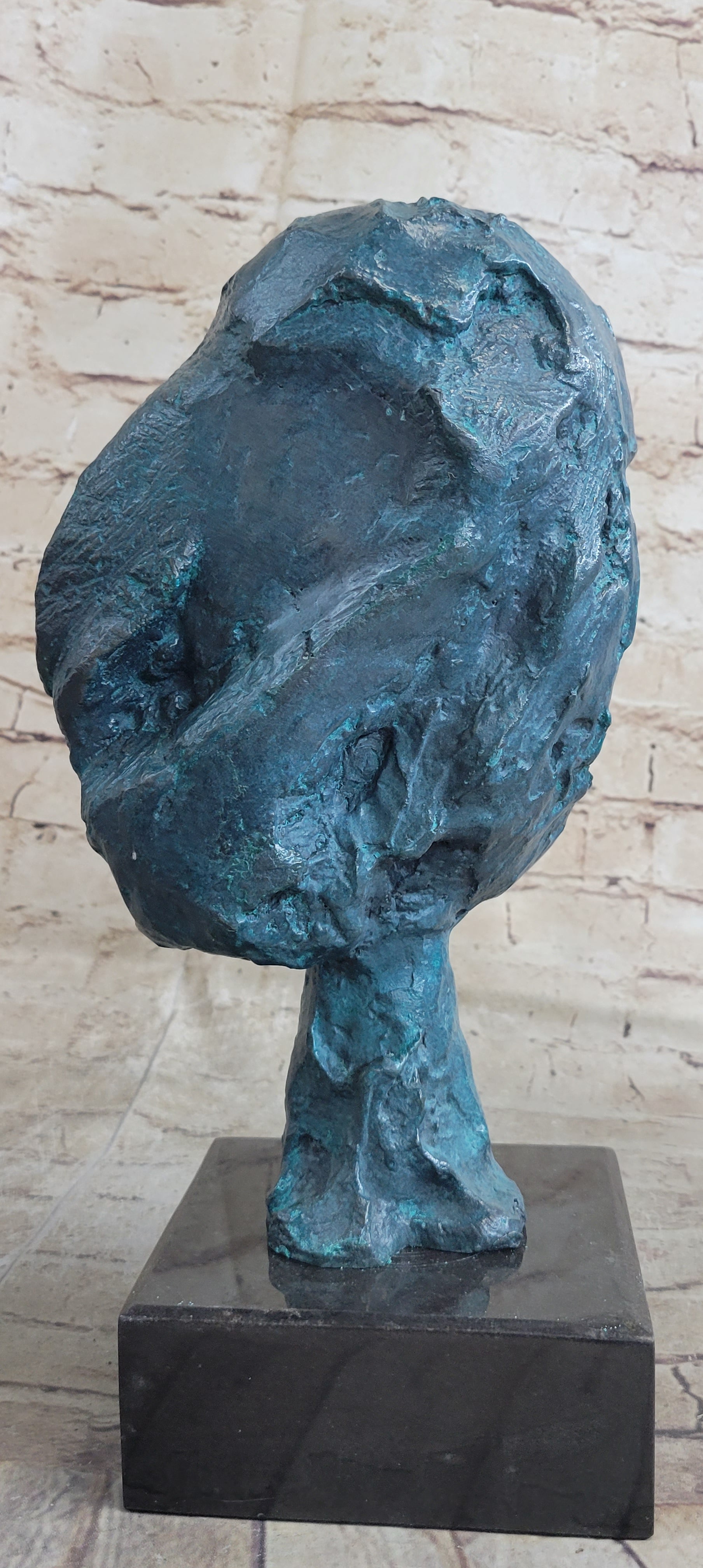 A Line Through Time Abstract Female Bust Green Patina Bronze