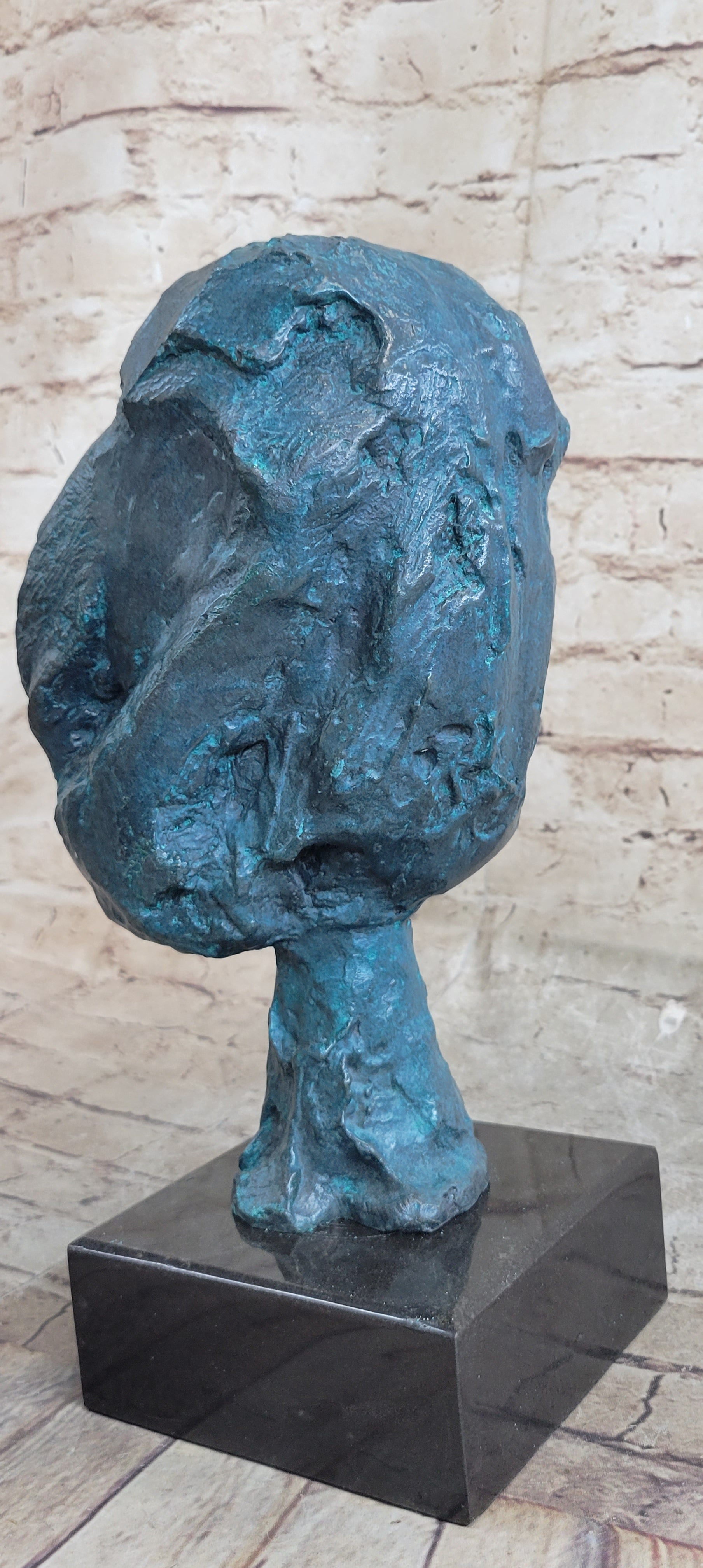A Line Through Time Abstract Female Bust Green Patina Bronze