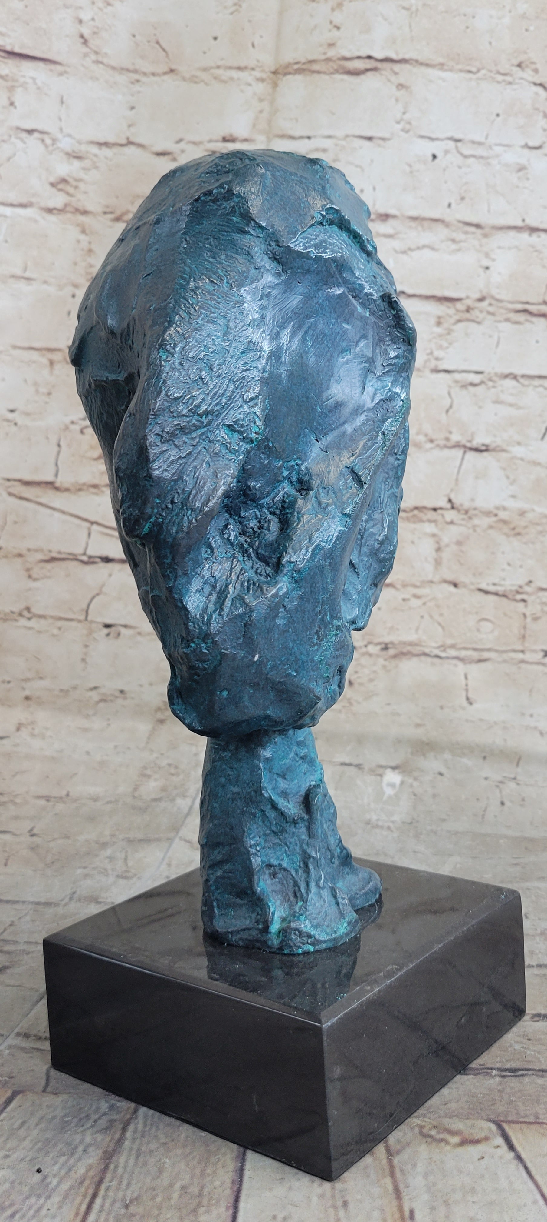 A Line Through Time Abstract Female Bust Green Patina Bronze