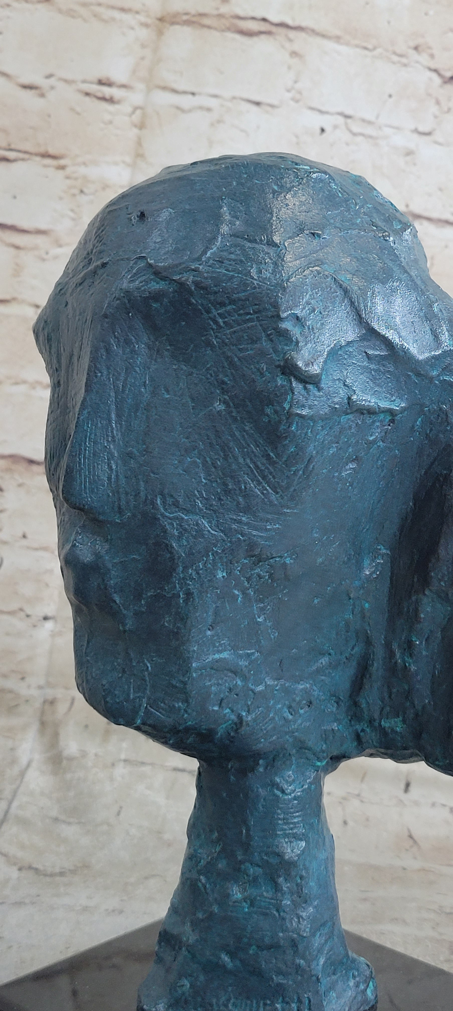 A Line Through Time Abstract Female Bust Green Patina Bronze