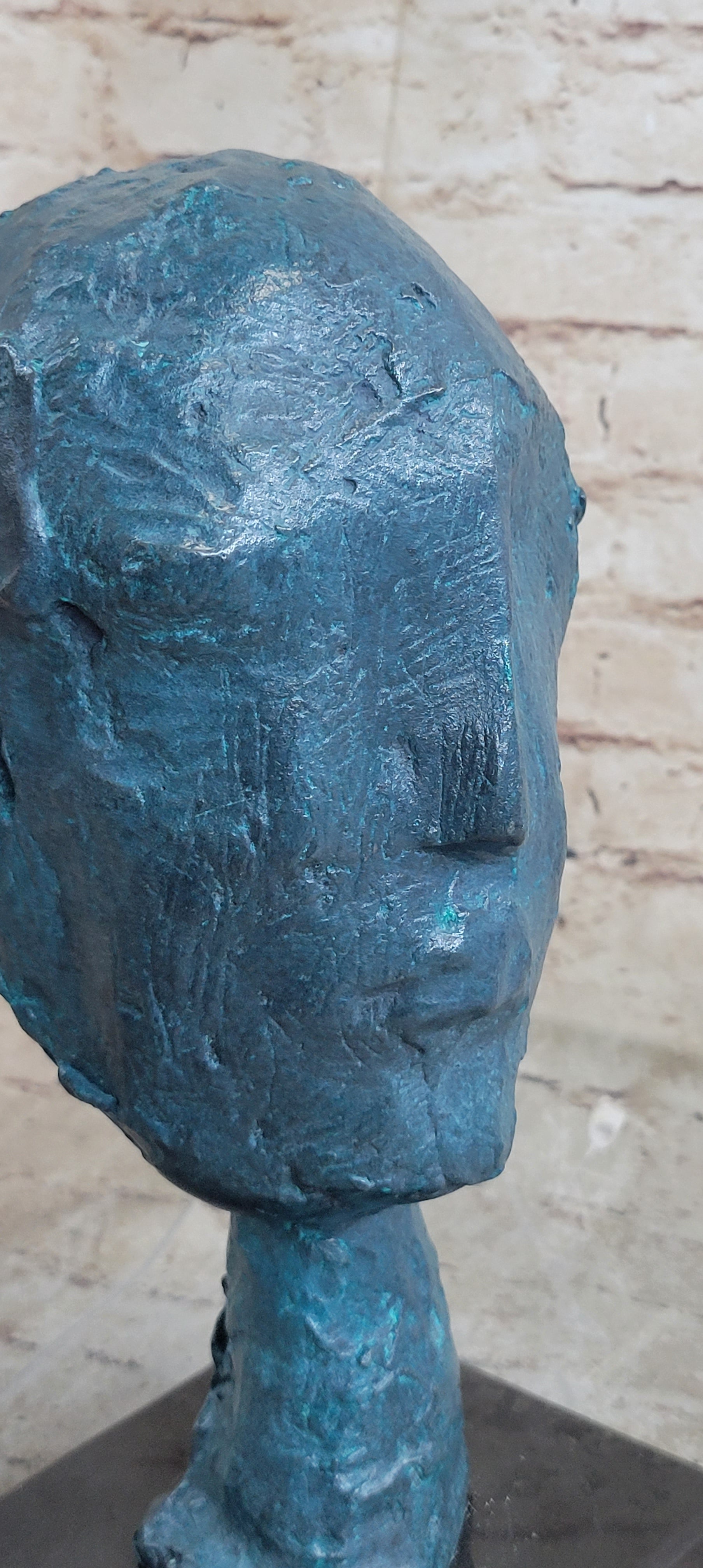 A Line Through Time Abstract Female Bust Green Patina Bronze