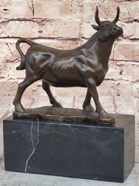 Male Bull Signed Milo Bookend Bronze Sculpture Marble Base
