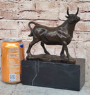 Male Bull Signed Milo Bookend Bronze Sculpture Marble Base