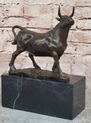 Male Bull Signed Milo Bookend Bronze Sculpture Marble Base