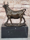 Male Bull Signed Milo Bookend Bronze Sculpture Marble Base