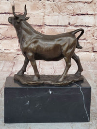 Male Bull Signed Milo Bookend Bronze Sculpture Marble Base