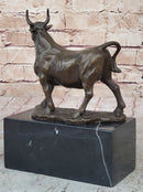 Male Bull Signed Milo Bookend Bronze Sculpture Marble Base