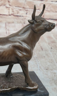 Male Bull Signed Milo Bookend Bronze Sculpture Marble Base