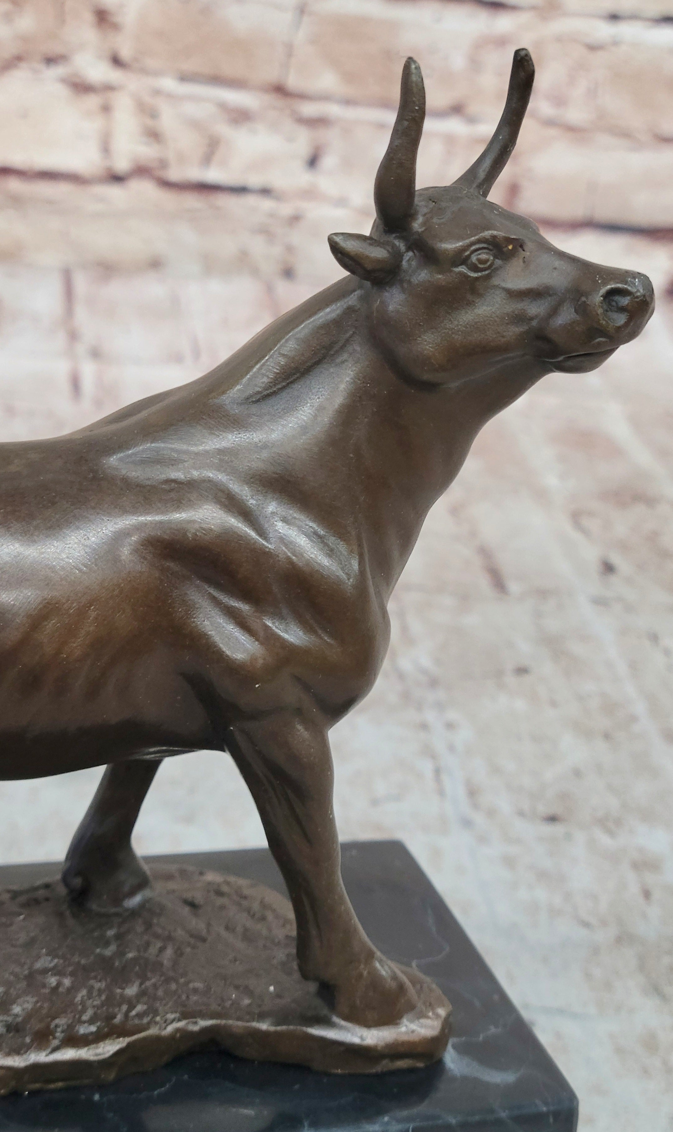 Male Bull Signed Milo Bookend Bronze Sculpture Marble Base