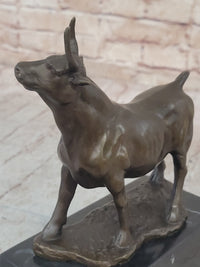 Male Bull Signed Milo Bookend Bronze Sculpture Marble Base