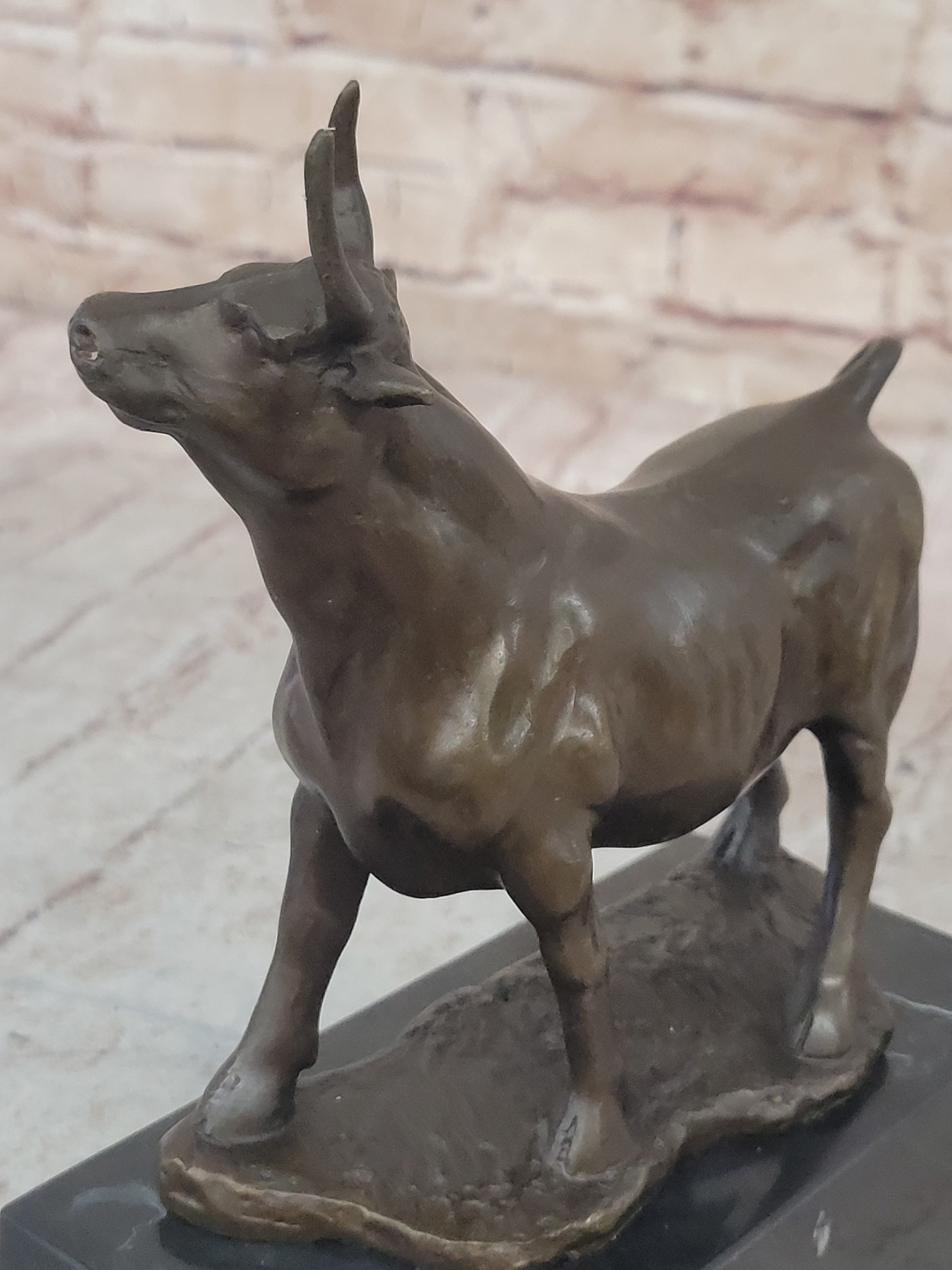 Male Bull Signed Milo Bookend Bronze Sculpture Marble Base