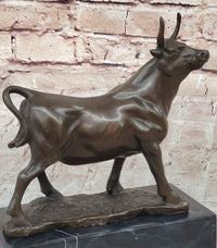 Male Bull Signed Milo Bookend Bronze Sculpture Marble Base